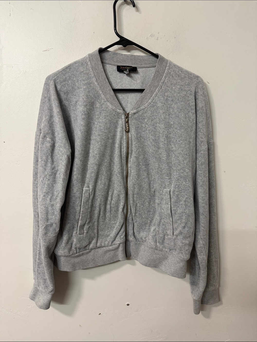 Juicy Couture Light Gray Velour Bomber Jacket